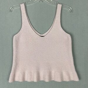 Code X Mode Womens Pink Blush Ribbed Knit Cropped Ruffle Hem Tank Top Small